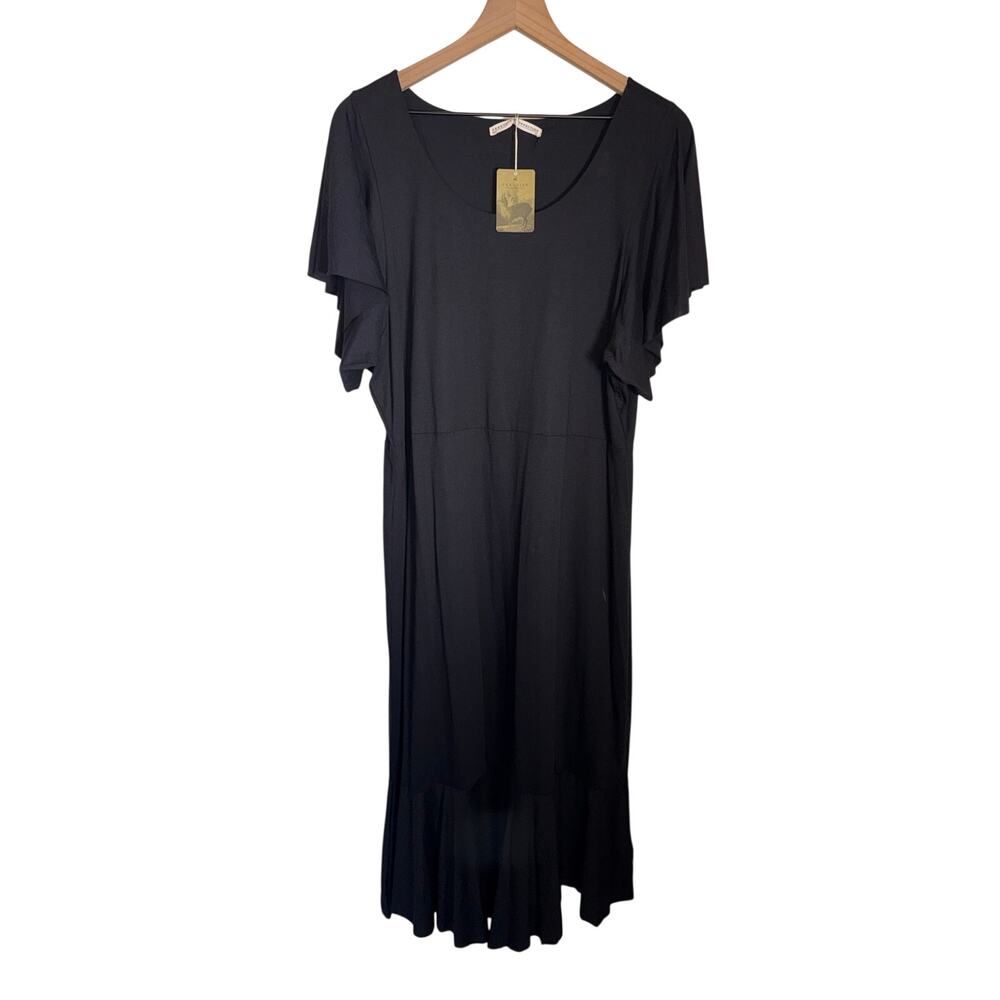 NWT PERUVIAN CONNECTION Flutter sleeve black classic midi dress XL